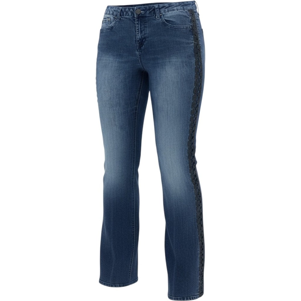 Vanilla Star Crochet Lace Side Stripe Jeans Blue Whiskered Comfy Women Size 16